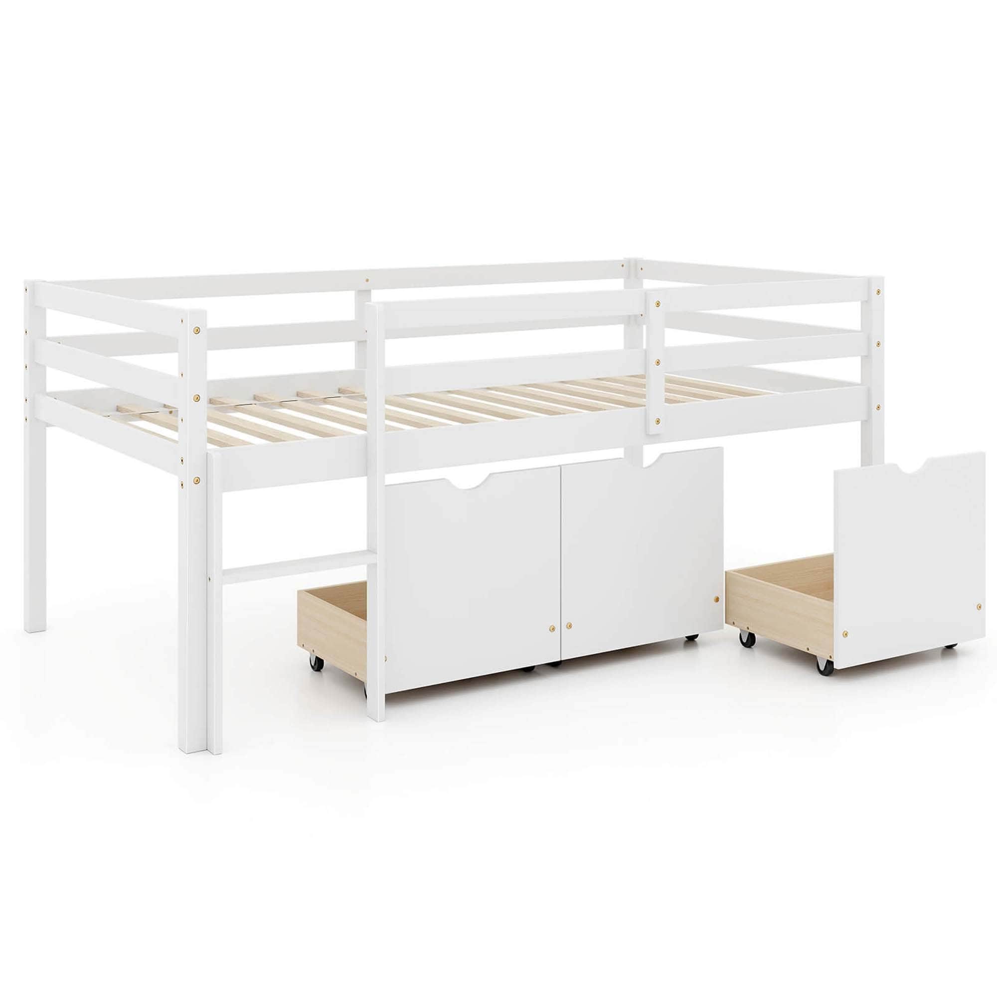 Wood Platform Bed Frame Twin Low Loft Bed w/Storage Drawers