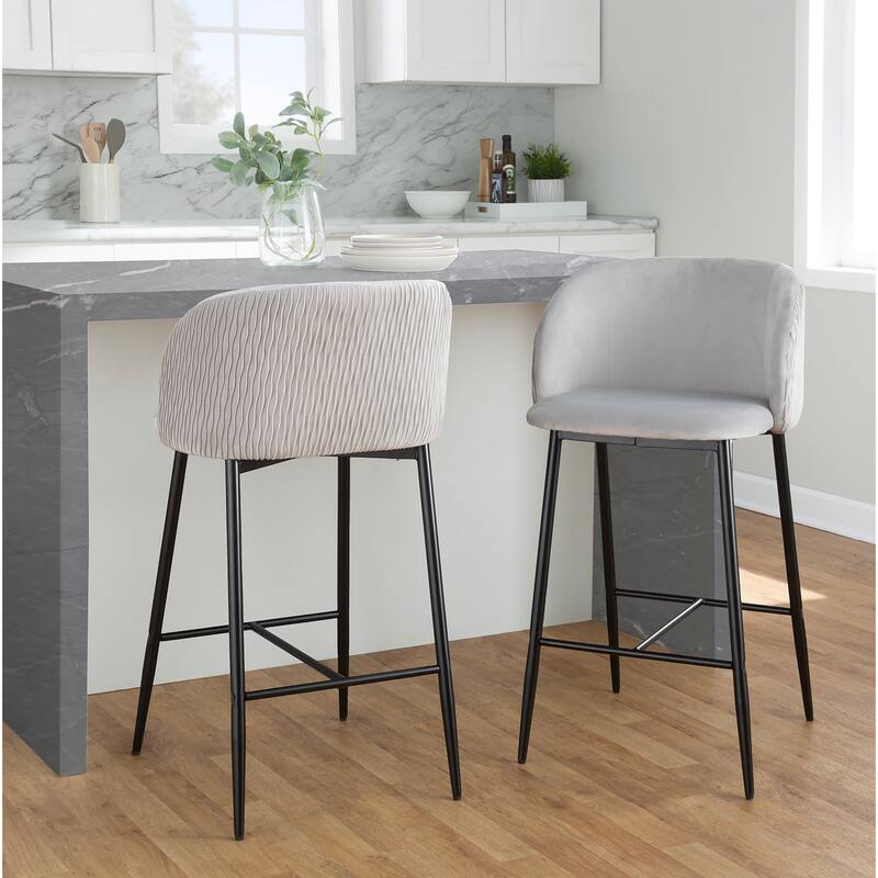 Lumisource Waves Counter Stool in Chrome and Silver Velvet - Set of 2 - 21"Lx19.75"Wx36"H