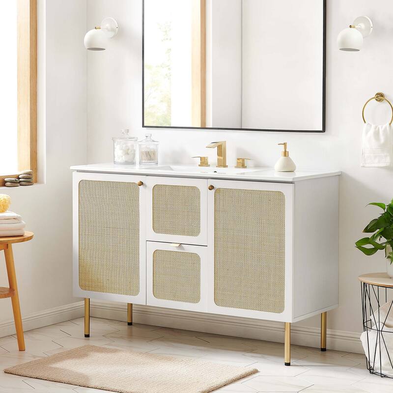 Chaucer 18"/24"/30"/36"/48"Single Basin/48" White Basin Bathroom Vanity - 48" wide single basin - White