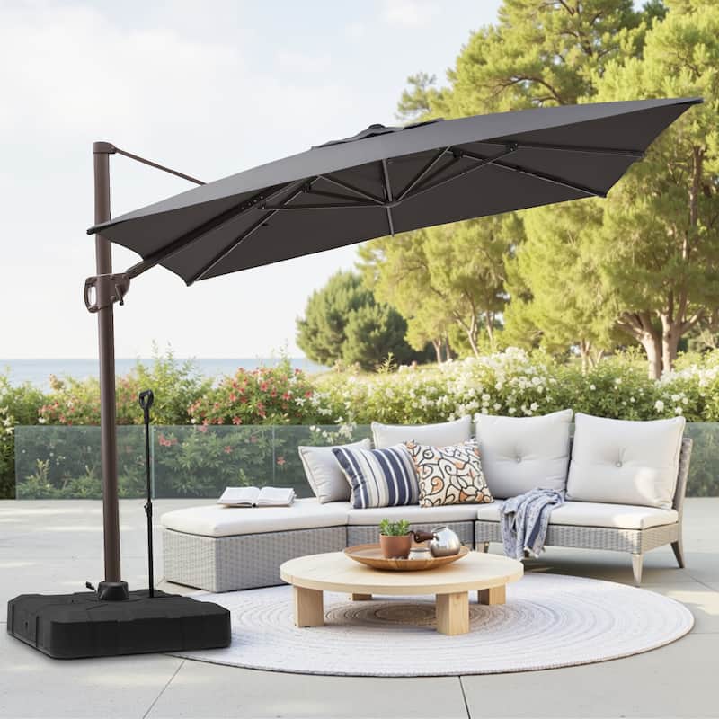 11 x 9 FT Aluminum Outdoor Patio Offset Cantilever Umbrella with Base - Dark Grey