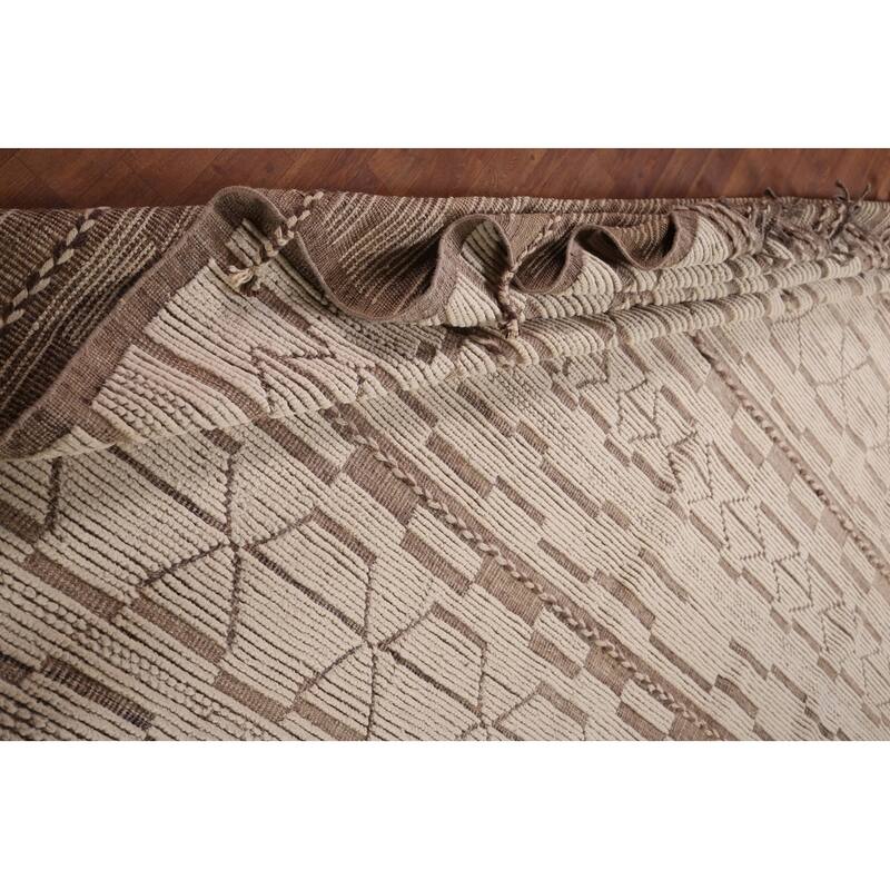Moroccan Oriental Large Area Rug Hand-Knotted Abstract Wool Carpet - 10'1"x 13'9"