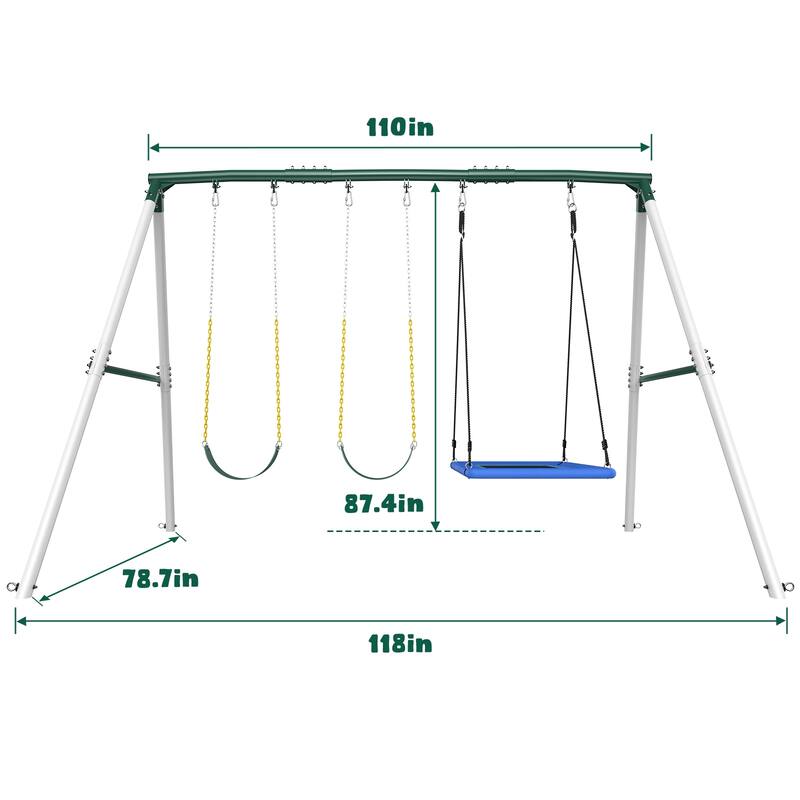Hapfan 7.3ft Tall 600lb Heavy Duty Swing Set with 1 Platform Swing, 2 Belt Swings,A Frame Metal Swing Set