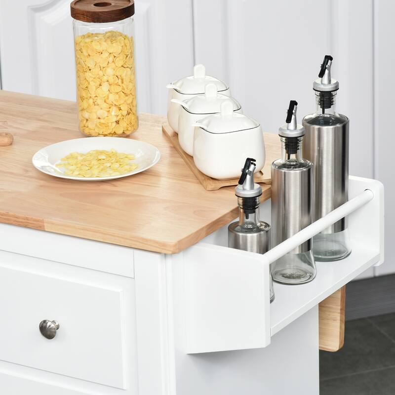 HOMCOM Kitchen Island Mobile Storage Cart with Towel/Spice Rack, 3 Drawers, 2-Door Cabinet and Lockable Wheels