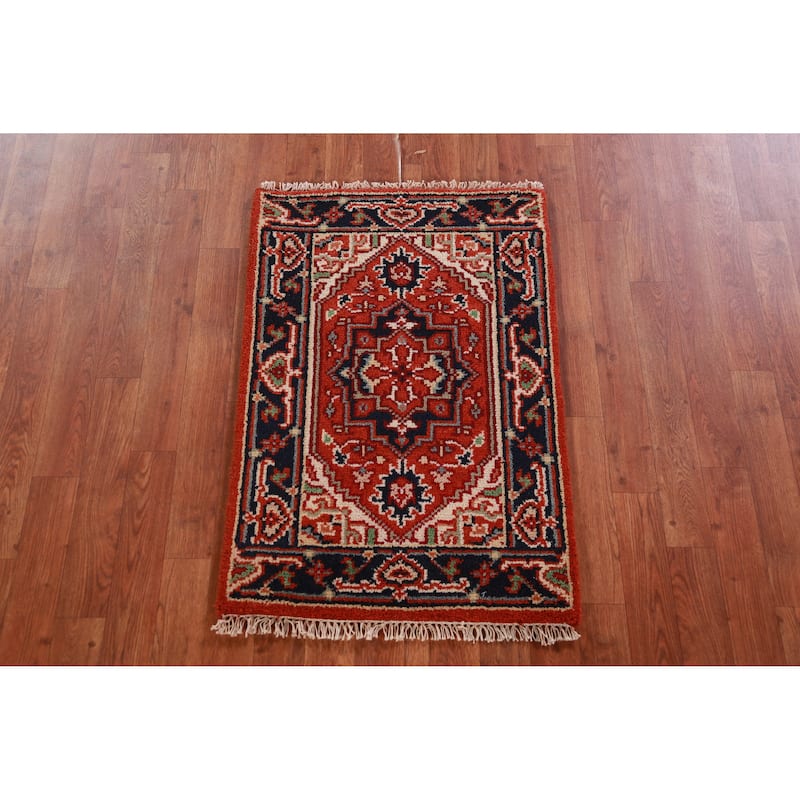 Hand Knotted Oriental 100% Wool Carpet Traditional Medallion Oranges & Rust Heriz (serapi) Area Rug - 3' 0'' X 2' 0''