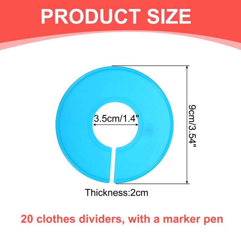 Clothes Dividers 20 Pack Round with Marker Pen - Light Blue