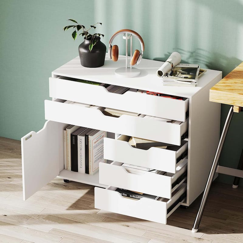 5-Drawer Mobile File Cabinet Rolling Lateral Filing Cabinet w/Wheels