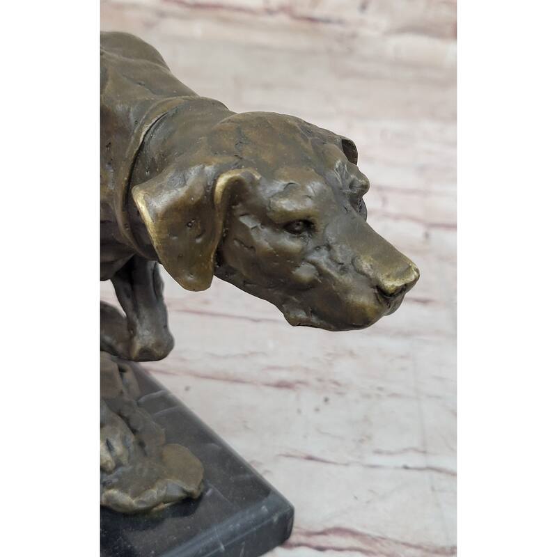 Imitative Dog Following Scent Bronze Sculpture Statue Figure On Marble Base Signed Milo