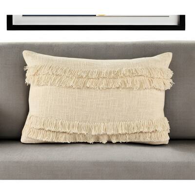 HomeRoots 14" X 20" Cream Cotton Throw Pillow With Texture