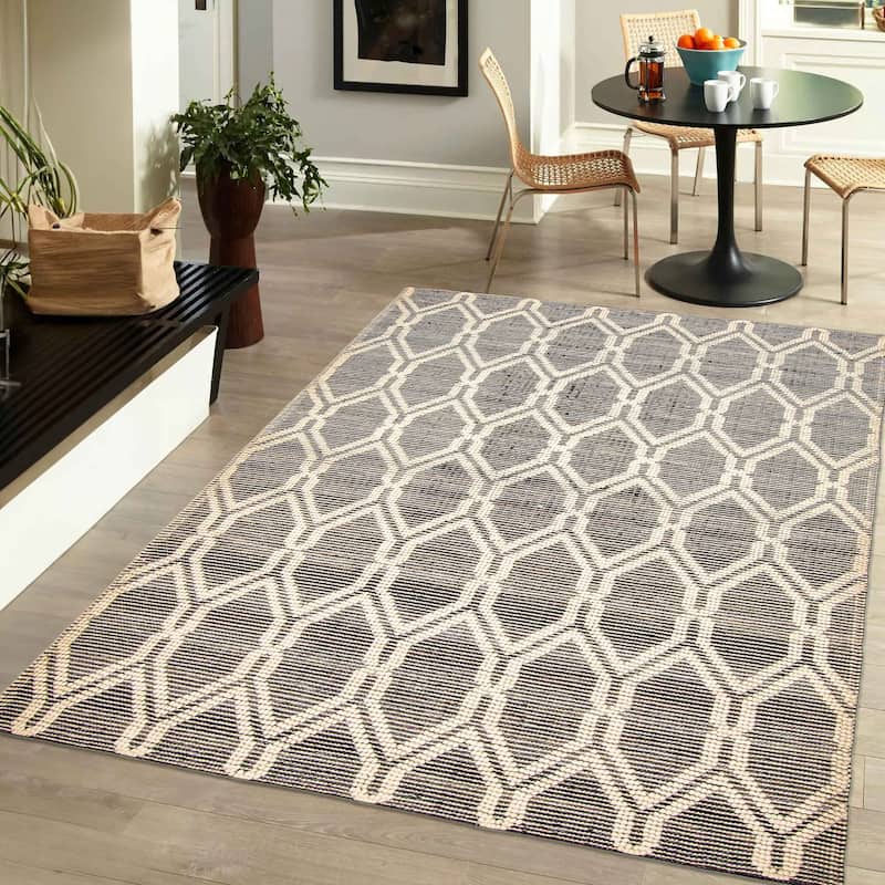 ECARPETGALLERY Braid weave Sienna Grey Wool Rug - 5'4 x 7'5