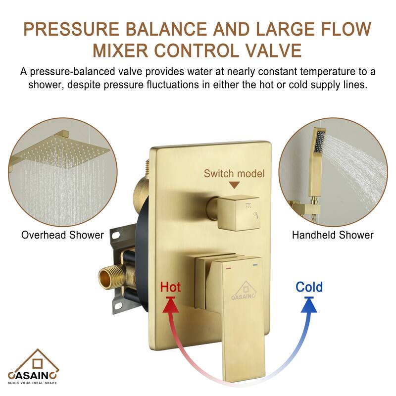 CASAINC 2-Function 10-In Wall Mounted Shower System with Handheld Shower