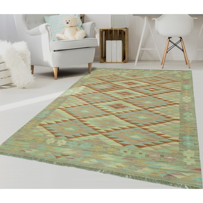 Sun Faded Flatweave Ardene Rust/Grey Rug - 4'2" x 5'3"