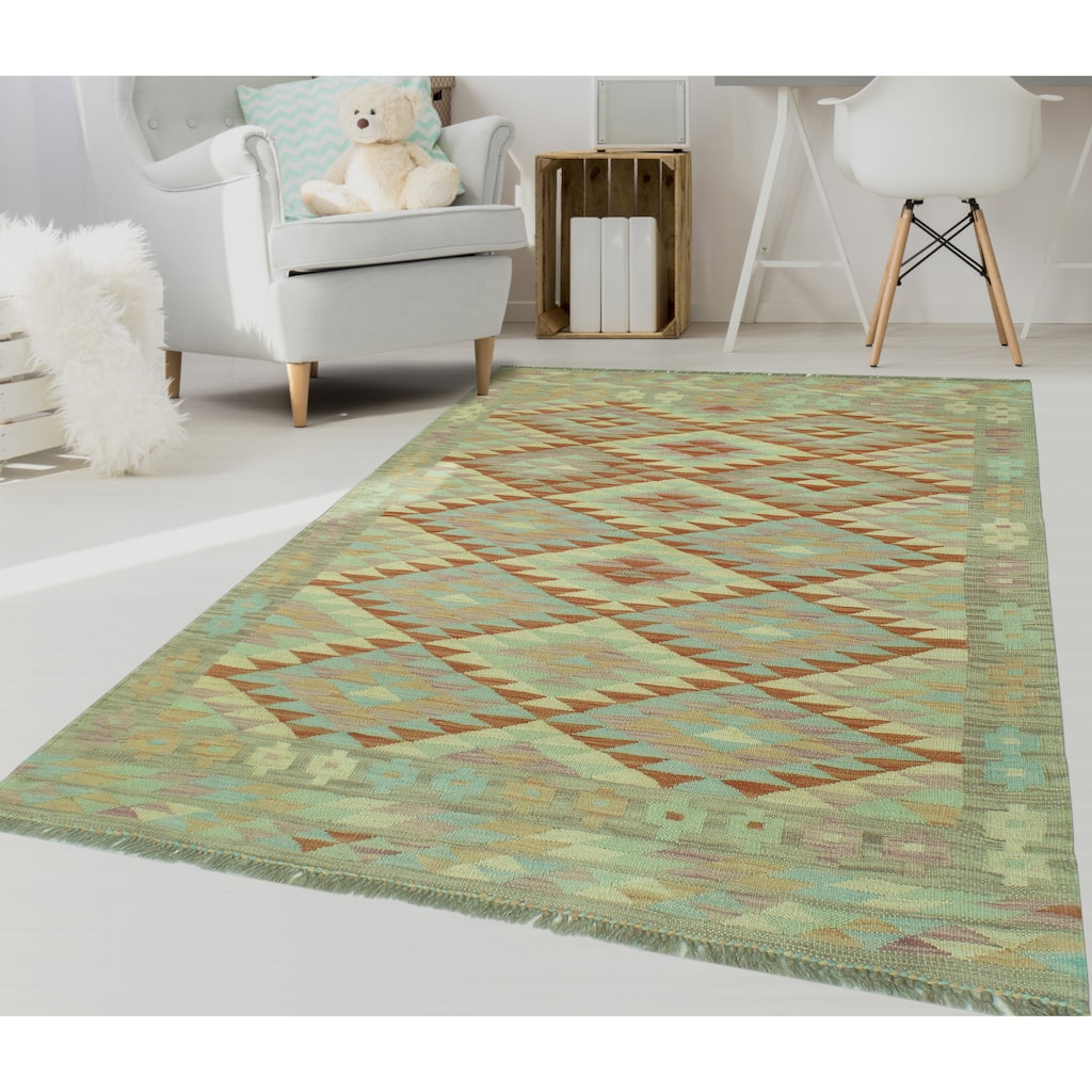 Sun Faded Flatweave Ardene Rust/Grey Rug - 4'2" x 5'3"