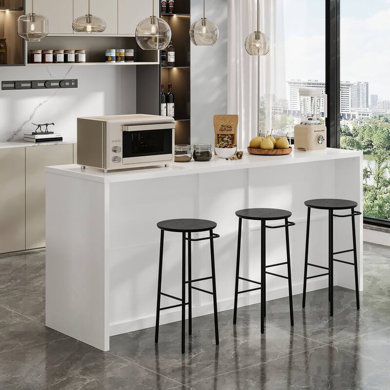 Modern Kitchen Island Buffet Cabinet with Storage Drawers and Tempered Glass Shelves, White Sideboard Cupboard