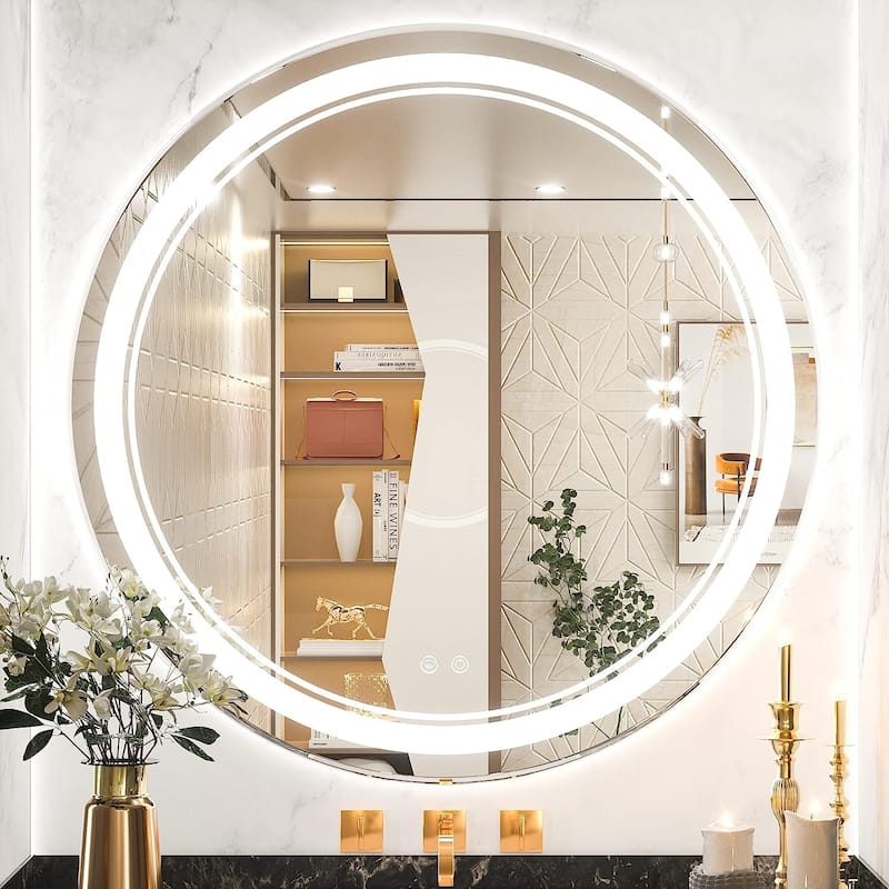 TETOTE Round LED Bathroom Vanity Wall Mounted Mirror - 32in