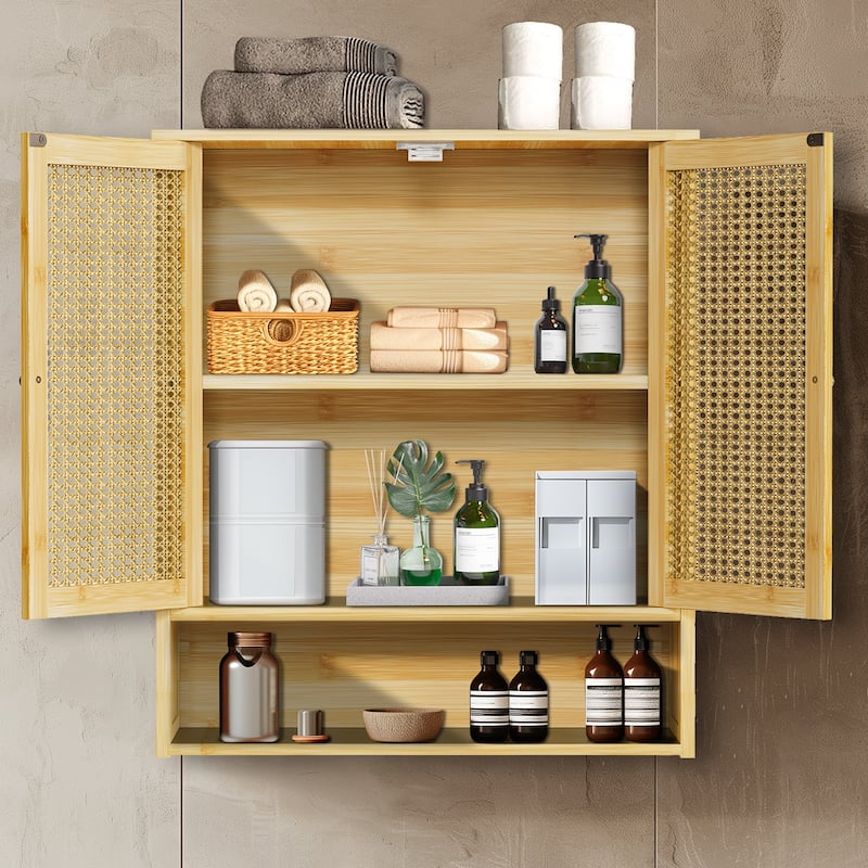 Bathroom Wall Cabinet Storage Organizer with Adjustable Shelf Double Door