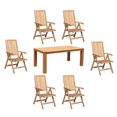 Courtyard Casual Heritage Teak 7 Piece 71" Rectangle Dining Table Set with 6 Five Position Arm Chairs