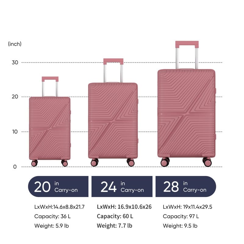 Mixoy Light weight Luggage with Spinner Wheels & YKK Zipper, 3-Piece Suitcase ABS Hardside Luggage Set with TSA Lock