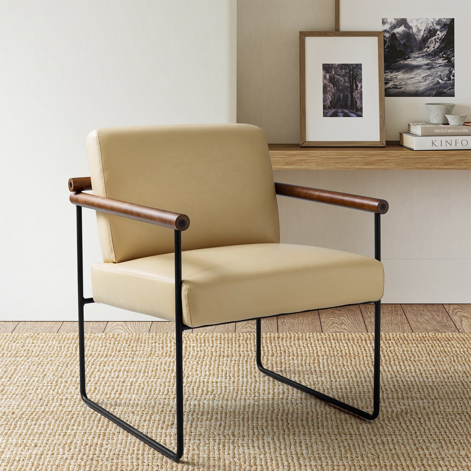 HULALA HOME Justo Modern Accent Armchair with Metal Base and Removable Cushion