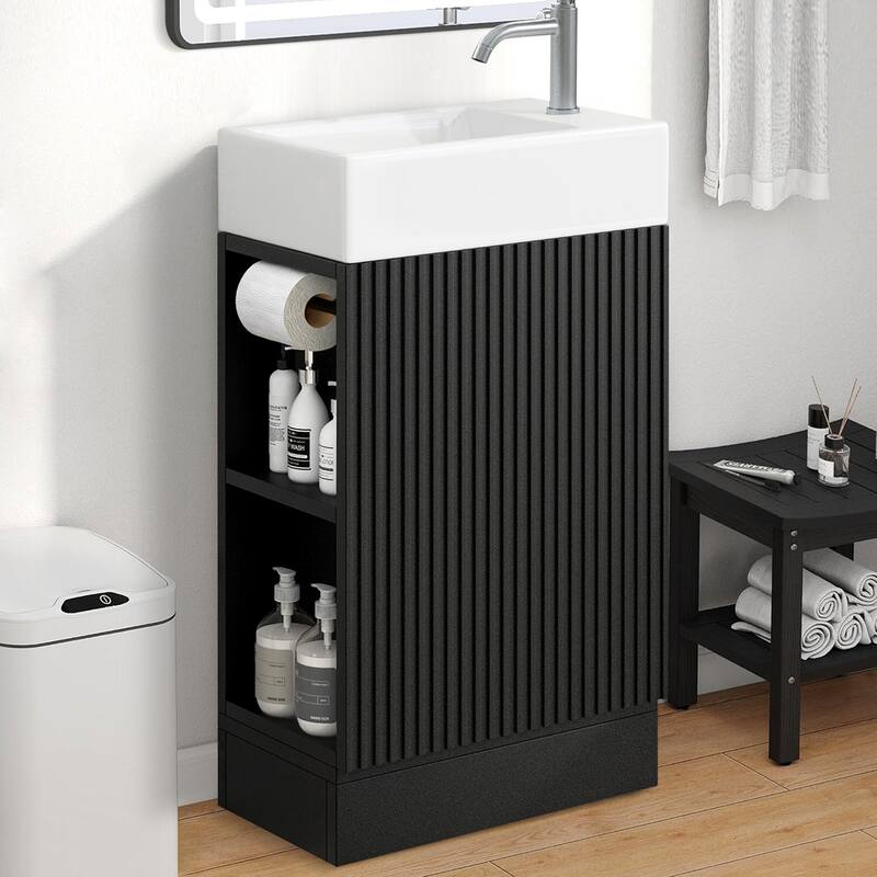 18.6" Bathroom Vanity with Sink,with Two-tier Shelf,Left or Right Orientation