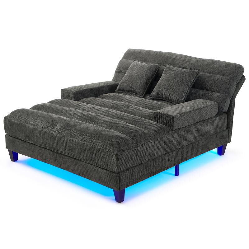 Modern Chaise Lounge Sofa 57.1" Sofa Bed Chenille Upholstered Lounge Sofa Chair