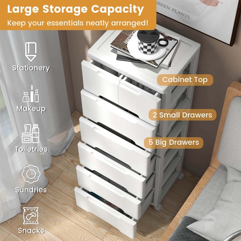 Costway 1 PCS 7-Drawer Plastic Rolling Storage Cart with 4 Universal - See Details