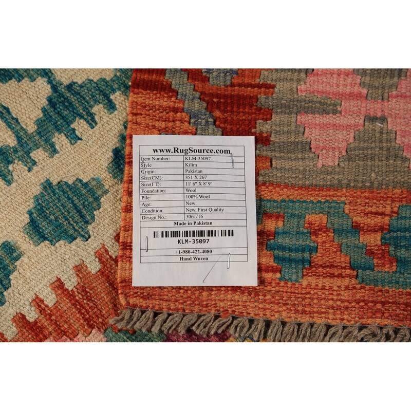 Tribal Orange Kilim Oriental Area Rug Hand-Woven Wool Carpet - 8'9"x 11'6"