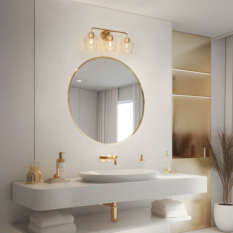 Modern Gold 3-Light Bathroom Vanity Light Glass Metal Wall Sconces - W24.4"