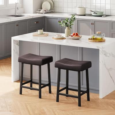 Bar Stools Set of 4, 24" Counter Height Upholstered Padded Barstools with Curved Surface