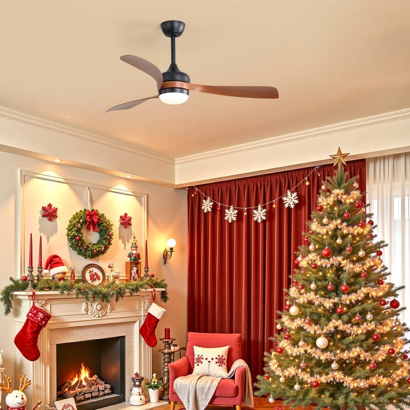 Sofucor 52 Inch Ceiling Fan With Light and Remote Brushed Nickel Low Profile Ceiling Fan 6 Wind Speed - 52in - Brown