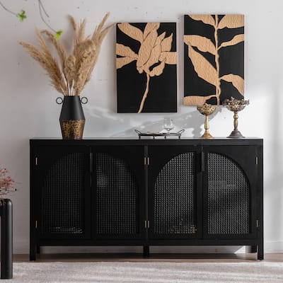 Modern Storage Sideboard Buffet Cabinet – Artificial Rattan Door Design, Suitable for Living Room, Entryway & Kitchen.