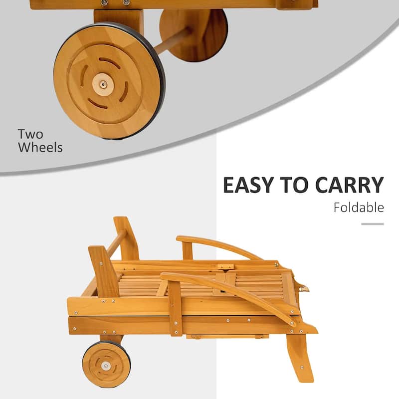 Acacia Wood Folding Lounge, 4-Pos Adjustable, Wheels for Beach