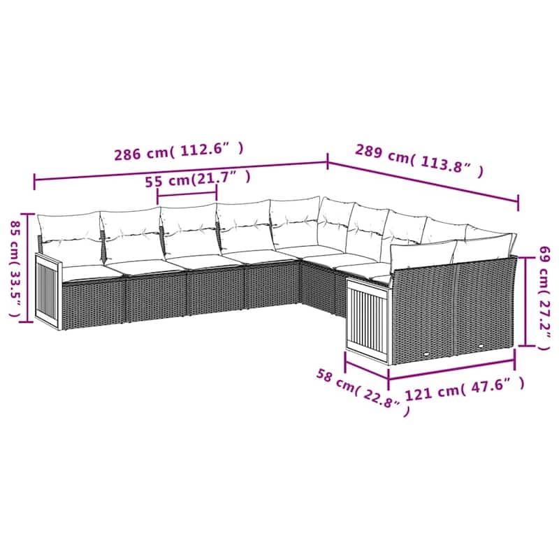 vidaXL Patio Sofa Set with Cushions Outdoor Conversation Furniture Poly Rattan