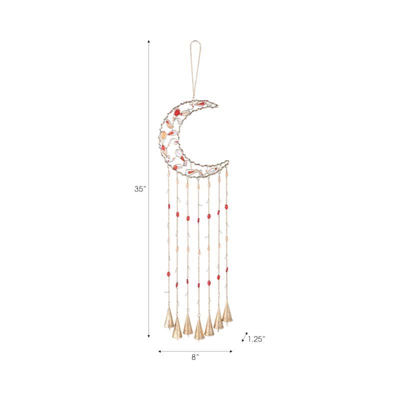 Metal Wind Chime Crescent Moon Design and Beaded Accents - 35" Orange - 8" x 1.25" x 35"