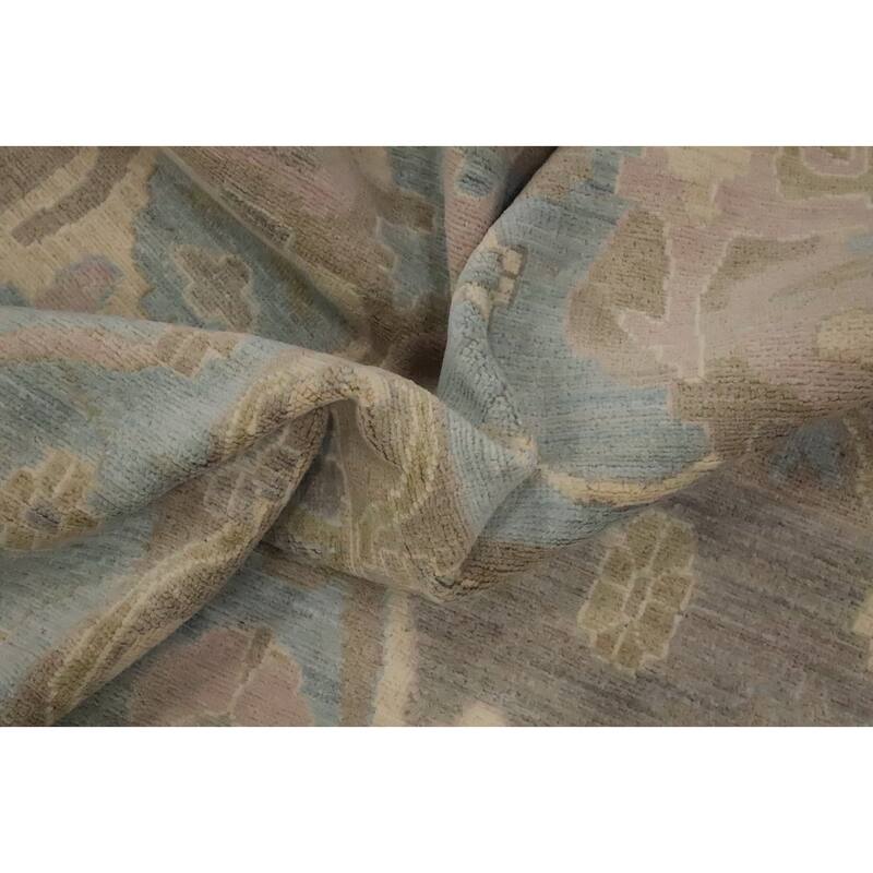 Hand Knotted Oriental 100% Wool Carpet Transitional All-Over Greys & Charcoal Oushak Area Rug - 9' 11'' X 7' 10''