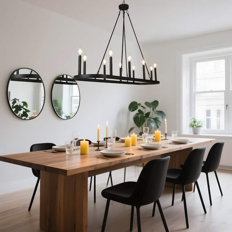 Mid-century Modern 10-Light 50 IN Chandelier Rectangle Metal Island Lights for Dining Living Room - L 50" x W 12.6" x H 7.1"
