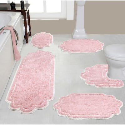 Allure Collection 100% Cotton Non-Slip Bathroom Rug Set, Machine Washable Bath Rug, 5 Piece Bath Mat Set with Contour