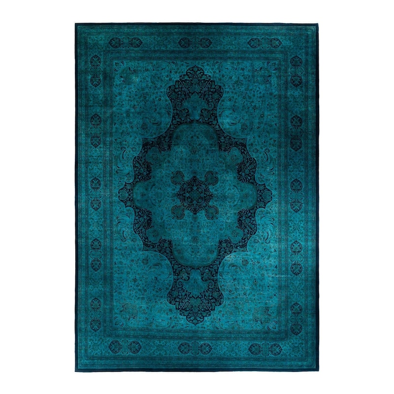 Overdyed, One-of-a-Kind Hand-Knotted Area Rug - Blue - 12' 3" x 17' 5"