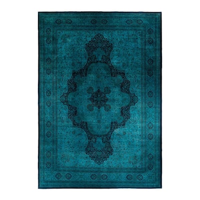 Overdyed, One-of-a-Kind Hand-Knotted Area Rug - Blue - 12' 3" x 17' 5"