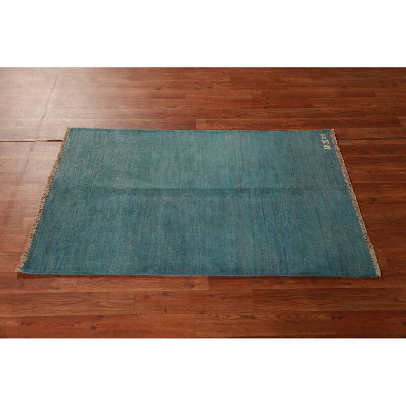 Blue Gabbeh Oriental Accent Rug Hand-Knotted Wool Carpet - 2'8" x 4'0"