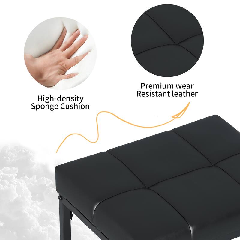 Set of 2 Black Faux Leather Vanity Stools with Metal Frame for Bedroom or Living Room - 15.74”L x 12.59”W x 18.70”H