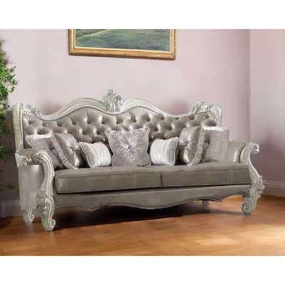 HomeRoots 90" Gray Faux Leather Curved Sofa And Toss Pillows With Bone Legs - 90