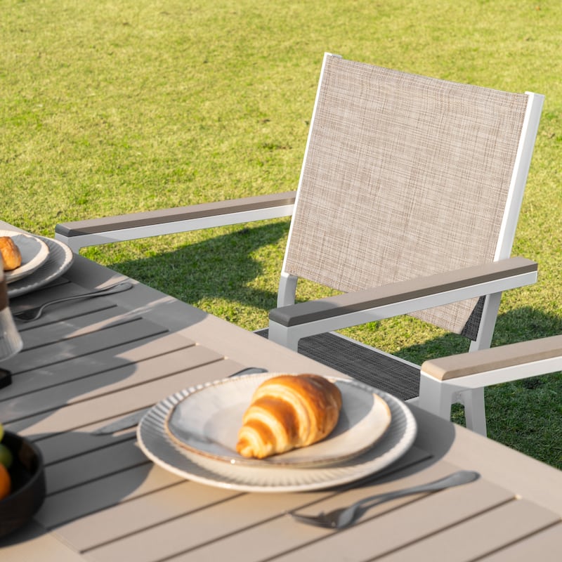 7-Piece Outdoor Dining Set with Umbrella Hole, Stackable Chairs