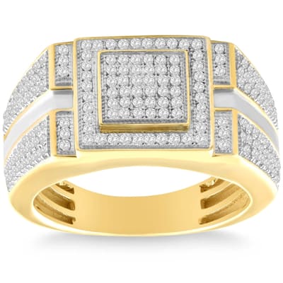 Men's 1/4 CT. T.W. Diamond Micro Cluster Square Stepped Ring in Yellow Gold