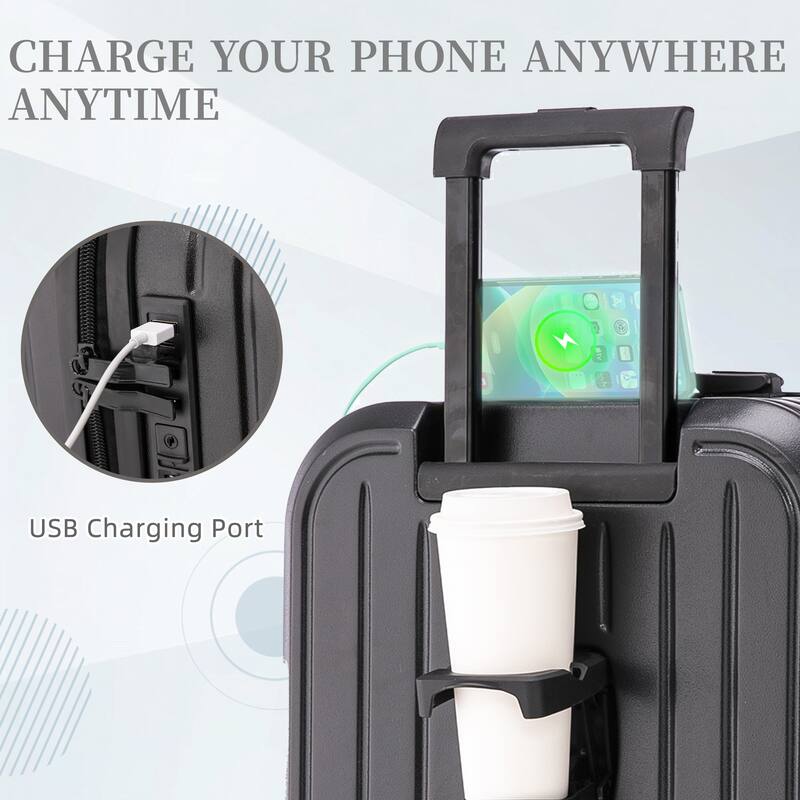 Modern Luggage Stripe Luggage, 3-Piece Set with Universal Wheels Cup Holder and USB Port , for Boarding Travel