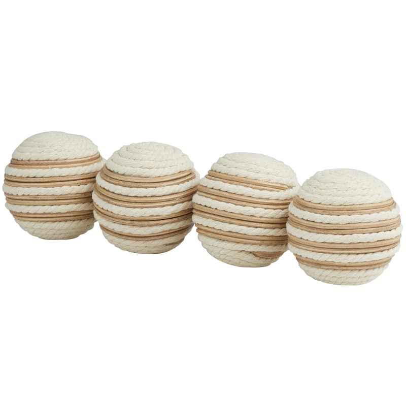 Jute Rope Handmade Decorative Ball Orbs & Vase Filler - Set of 4 Beige, White, Brown - Roche River Decor