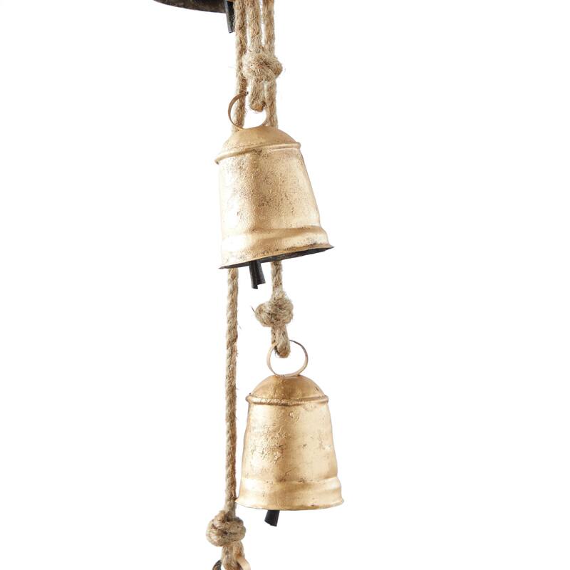 Gold or Red Metal Handmade Tibetan Inspired Decorative Cow Bell with Jute Hanging Rope