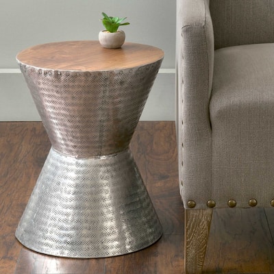 Stamped Metal And Wood Hourglass Accent Table by East at Main