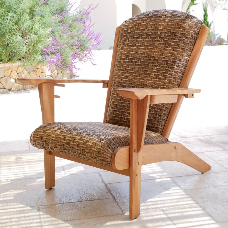 Cambridge Casual Camden Teak Patio Adirondack Chair Set with Padded Woven Seat - FREE Patio Cover