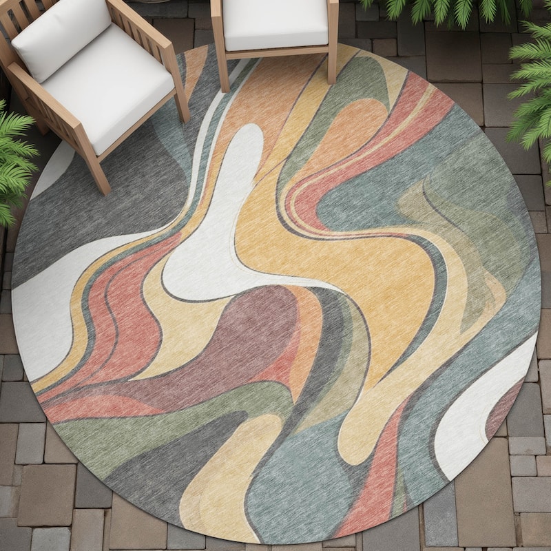 Machine Washable Indoor/Outdoor Soft Contemporary Chantille Rug - Gold - 8' x 8'