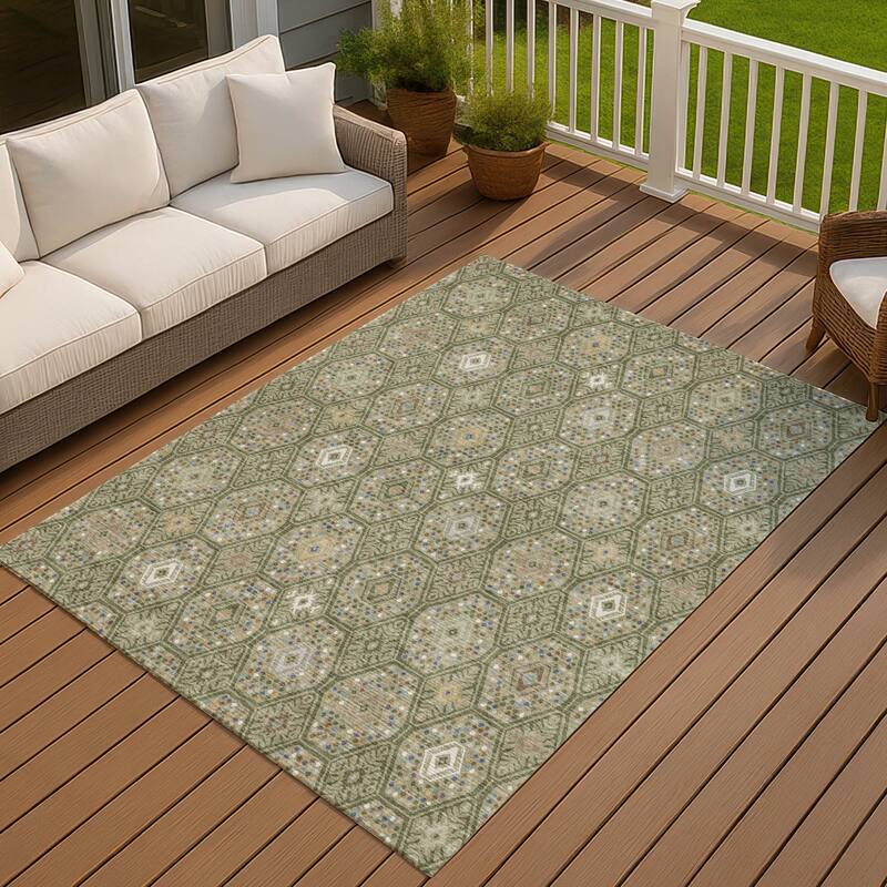 Machine Washable Indoor/ Outdoor Modern Hexi Chantille Rug